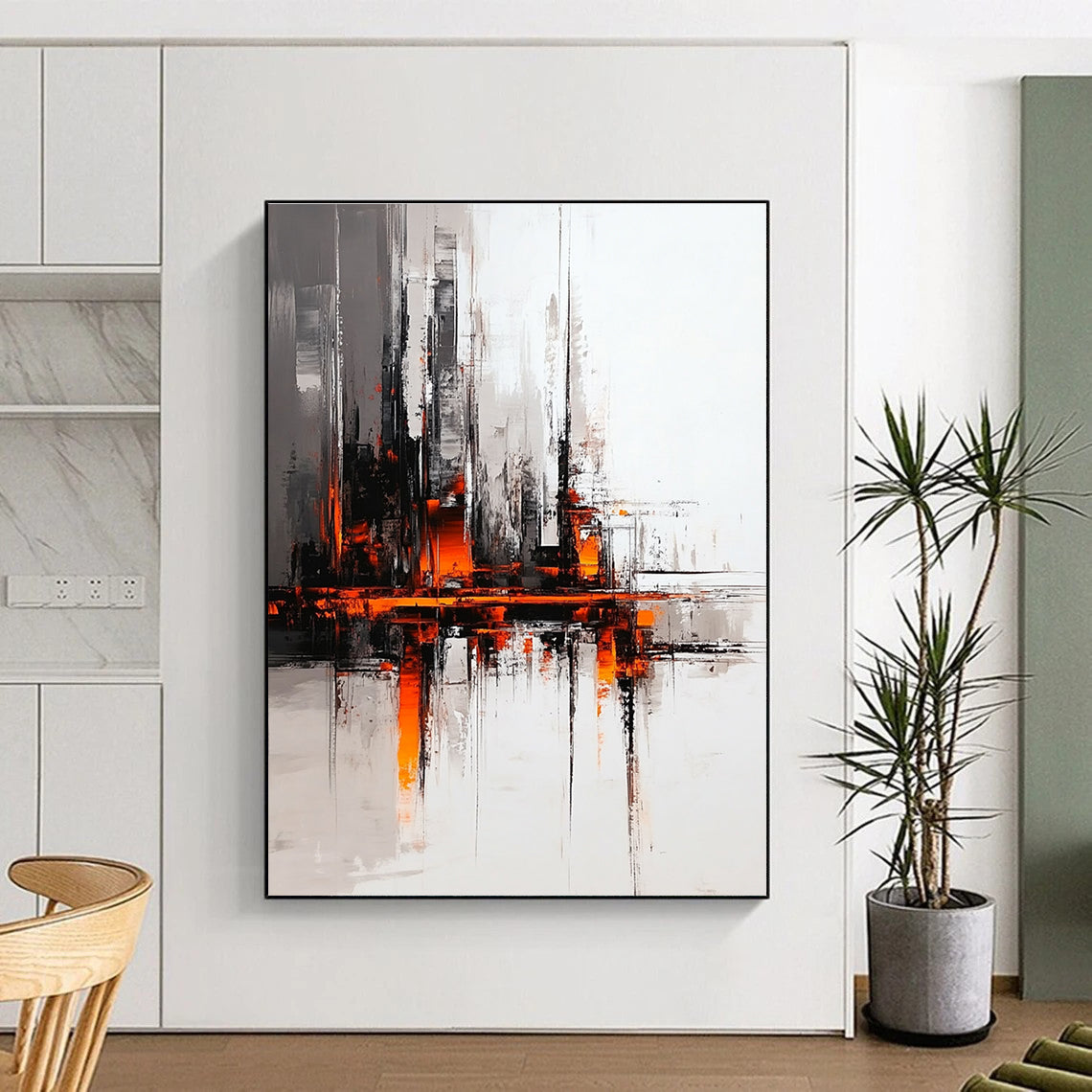 Urban Abstract with Orange Accents Painting for Modern Spaces GAB0700