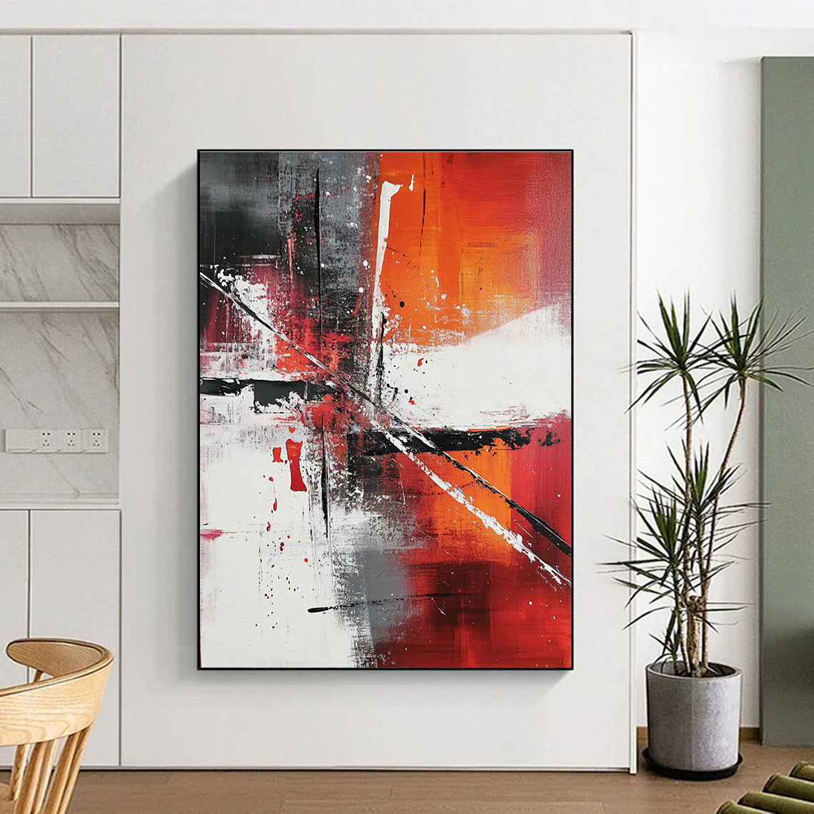 Vibrant Red and Orange Abstract Energetic Abstract Painting for Bold Interiors GAB1401