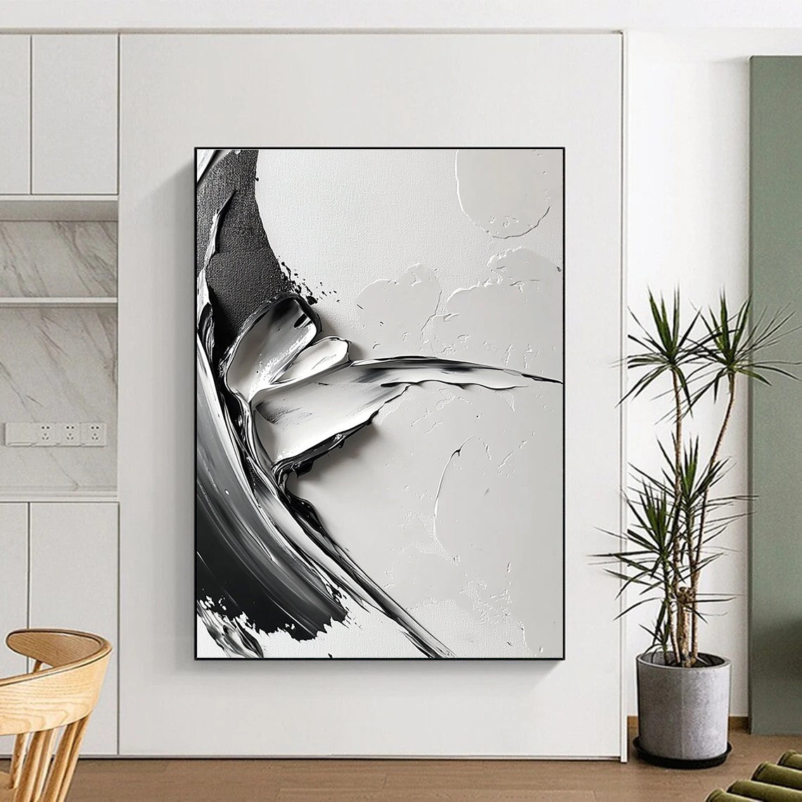 Gray - Toned Abstract Swirl Painting with Quiet Dynamism WINK355