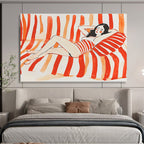 Relaxed Woman on Stripes: Carefree Summer Vibes Abstract Painting ABS164