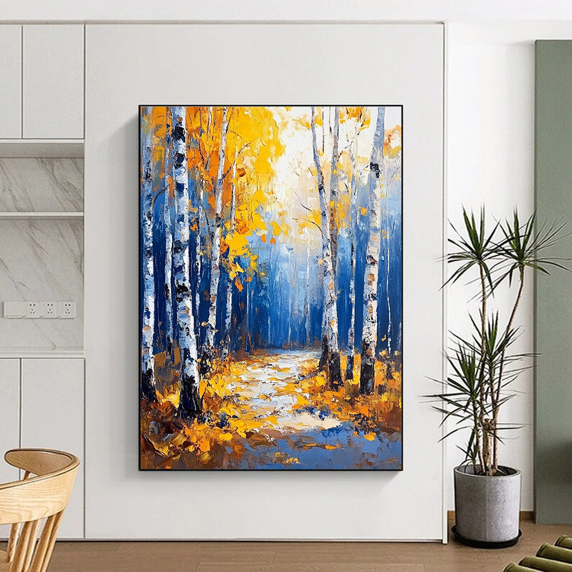 Autumn Birch Forest Abstract Painting for Rustic - Style Living Rooms GAB1286