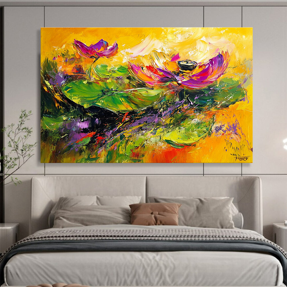 Vibrant Lotus Flowers with Expressive Brushstrokes Abstract Painting ABS354