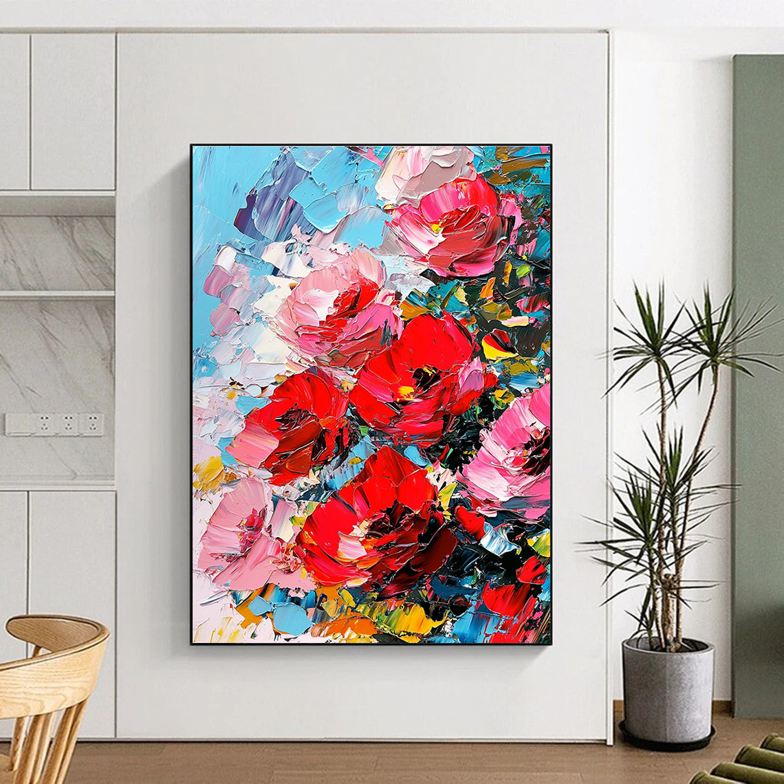 Red and Pink Flower Cluster Abstract Painting with Bold Colors GAB0046