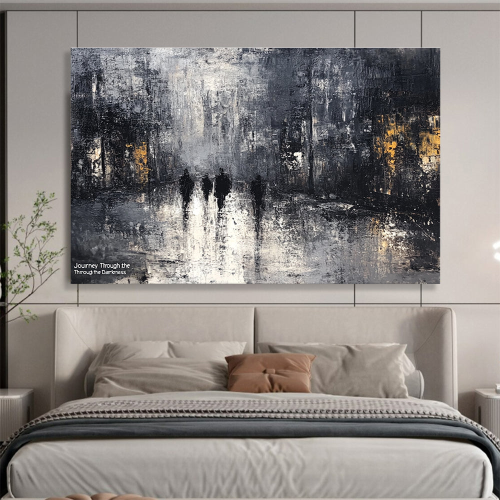Dark City Street Abstract Painting with Mysterious Urban Mood ABS445