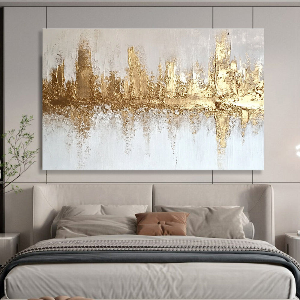 Subtle Golden Skyline with Textured Layers Abstract Painting ABS312