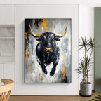 Black Bull with Gold Accents - Powerful Figurative Abstract Art GAB0456