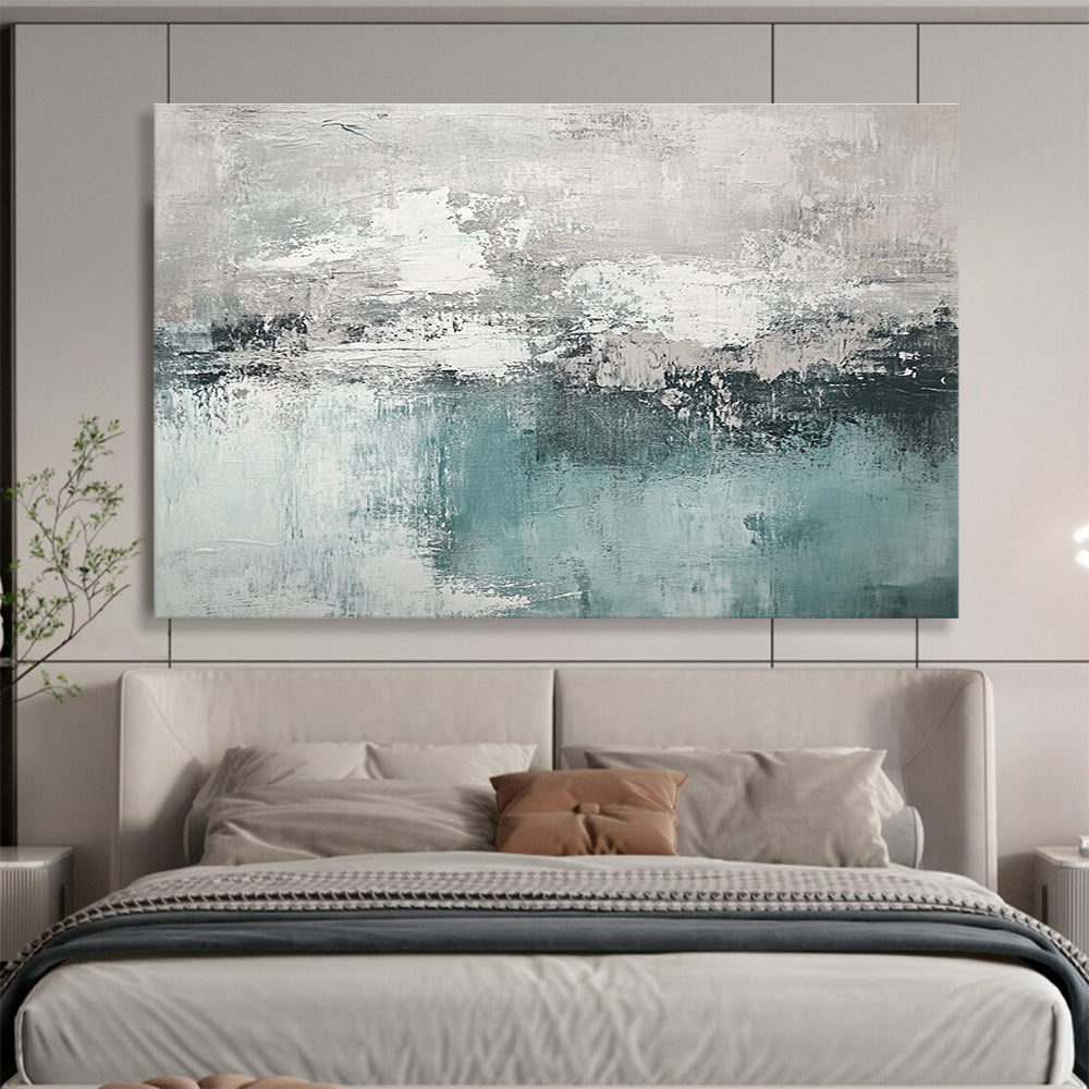 Gray and Teal Abstract Painting with Subtle, Layered Textures ABS454