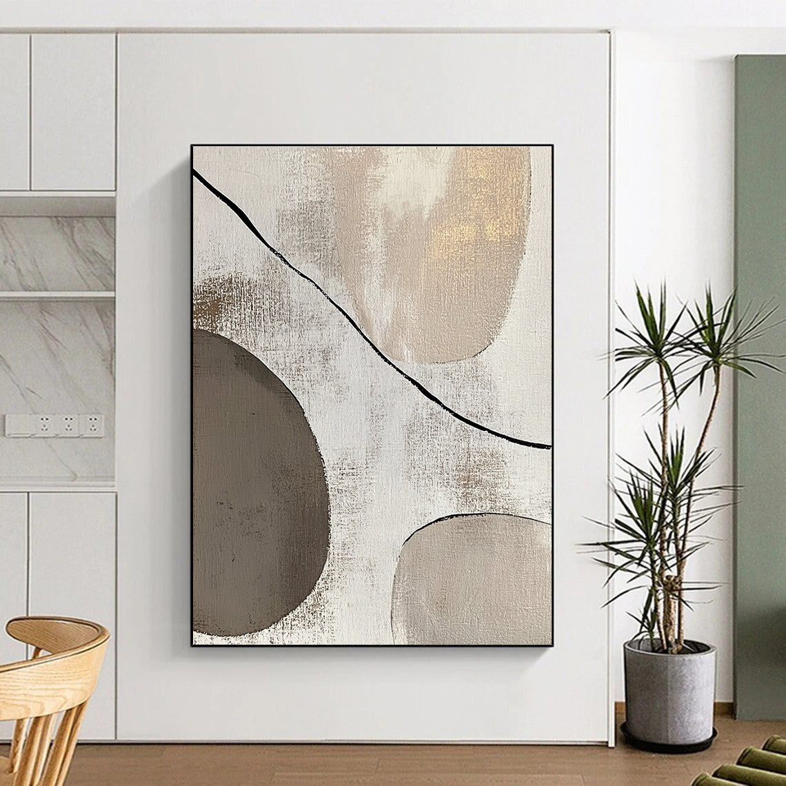 Beige and Gray Minimalist Forms Abstract Painting with Subtle Harmony WINK047