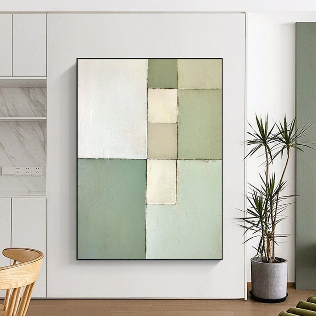 Pastel Green Grid Abstract Painting with Calm Order WINK172