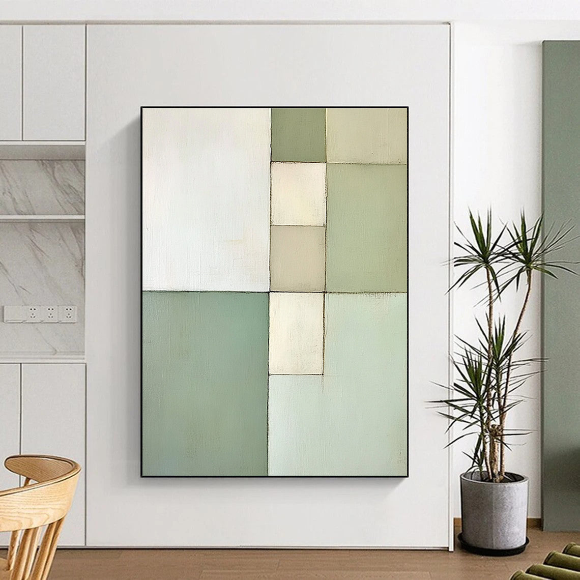 Pastel Green Grid Abstract Painting with Calm Order WINK172