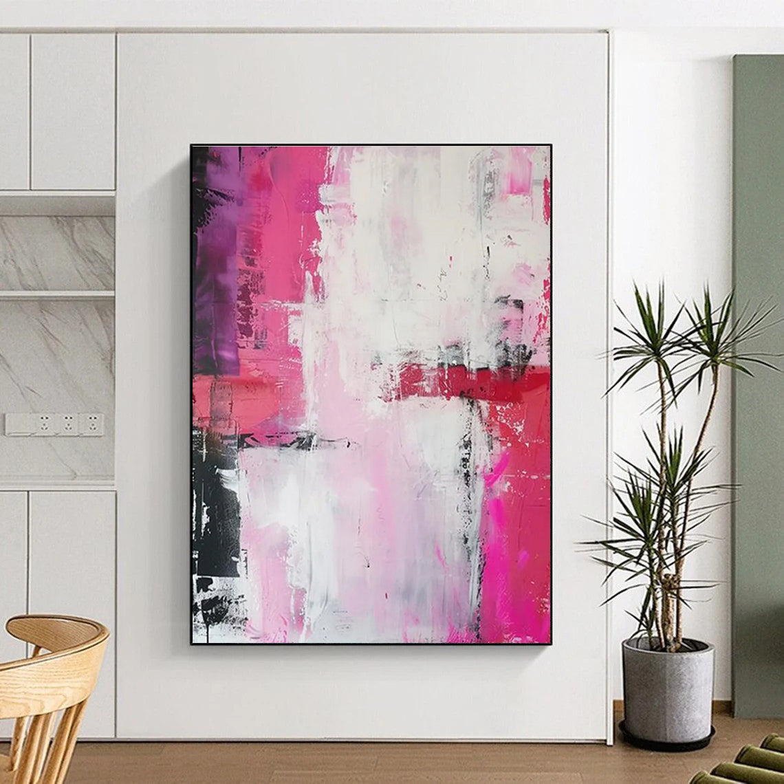 Pink - White Abstract Expression Painting for Feminine Home Studios HENG114