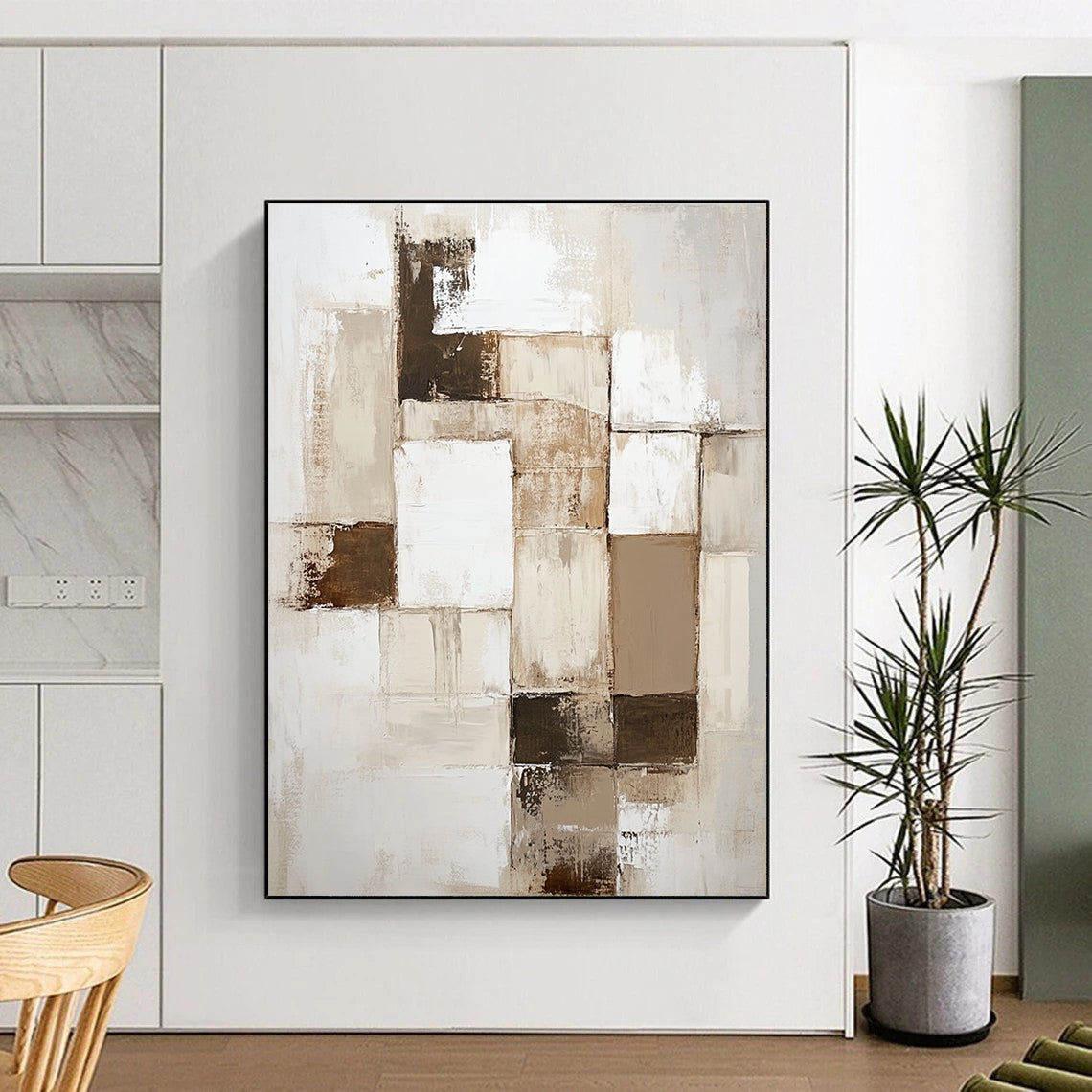 Beige Brown Abstract Blocks Painting with Subtle Textures WINK635