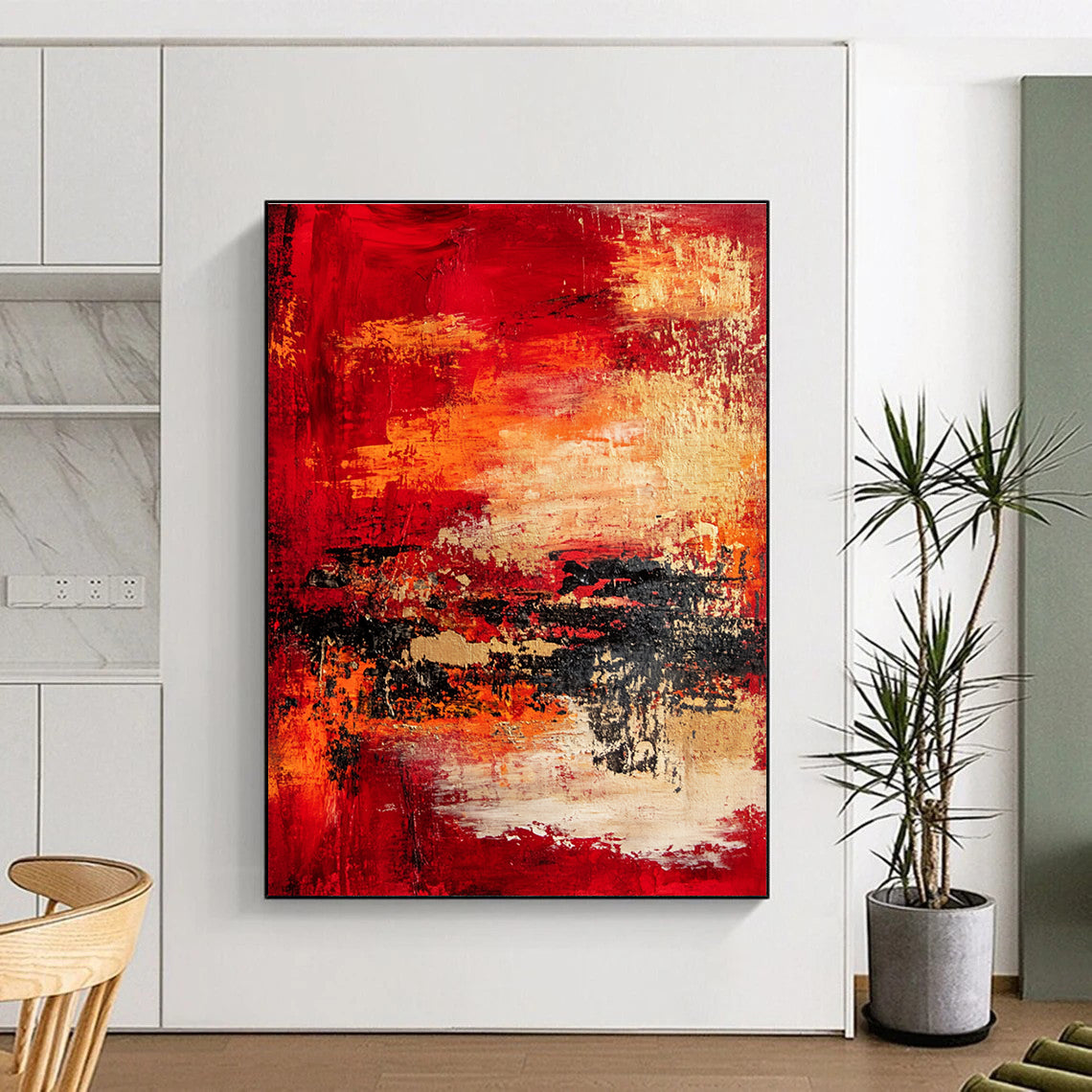 Red Orange Abstract Landscape Painting with Fiery Ambiance WINK730