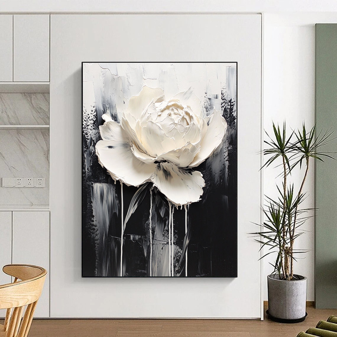 Dramatic White Bloom Abstract Painting for Art - Centric Hallways GAB1002