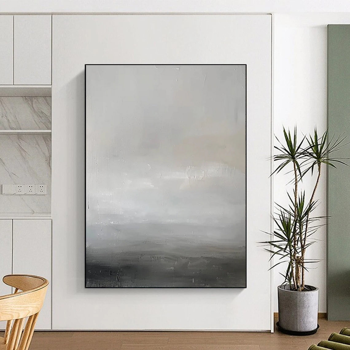 Minimalist Gray Abstract Painting for Zen - Inspired Offices HENG064