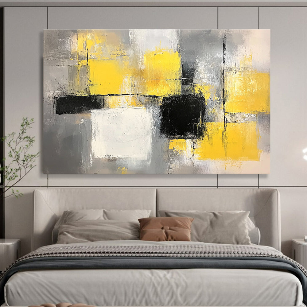 Yellow, Gray and Black Geometric Abstract Painting with Vibrant and Neutral Tones ABS400