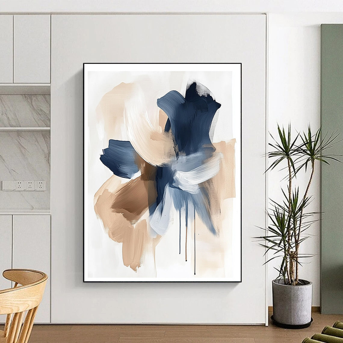 Blue and Beige Abstract Forms Abstract Painting for Coastal - Inspired Home Offices GAB1365