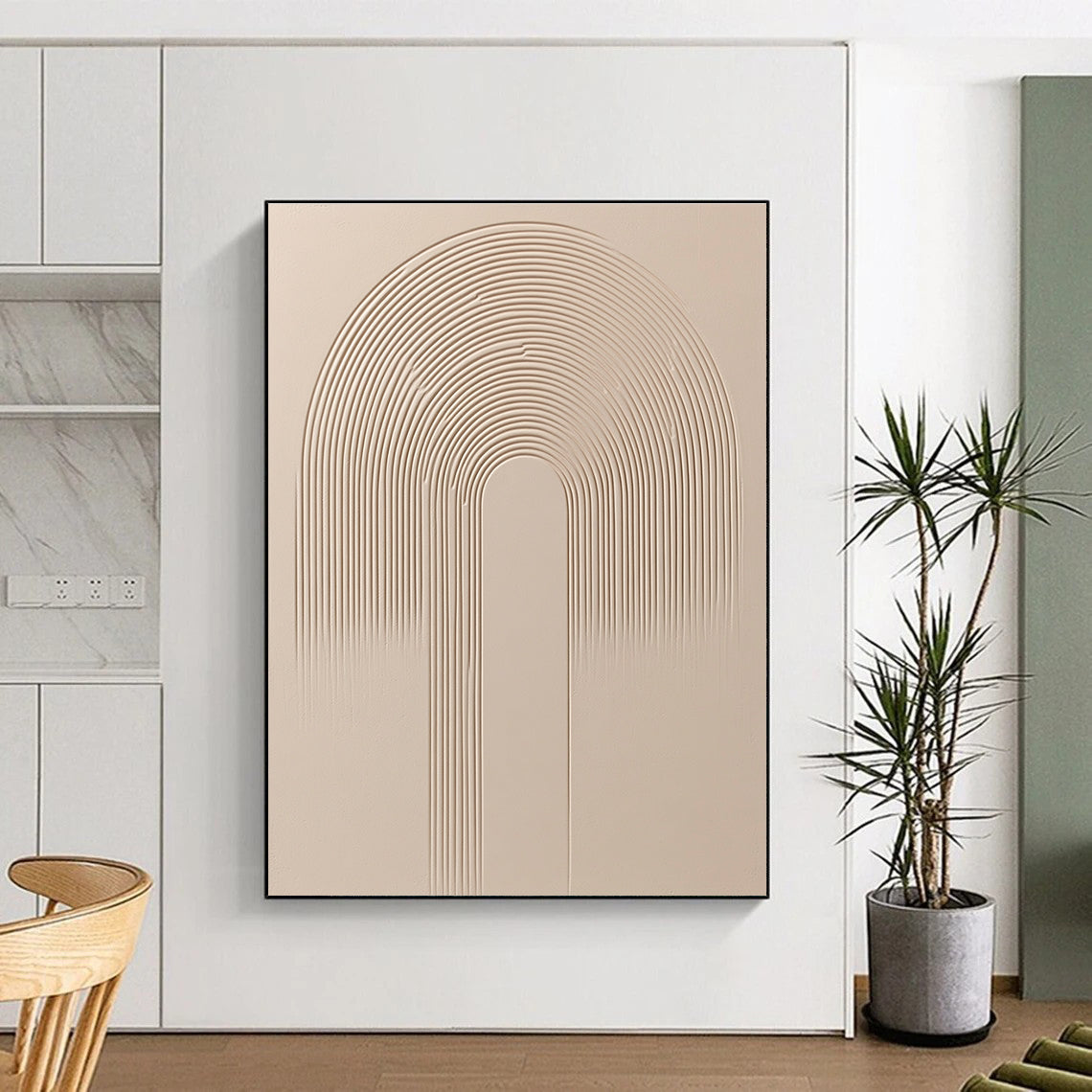 Beige Textured Arch Art Minimalist Abstract Painting for Sophisticated Spaces GAB1403