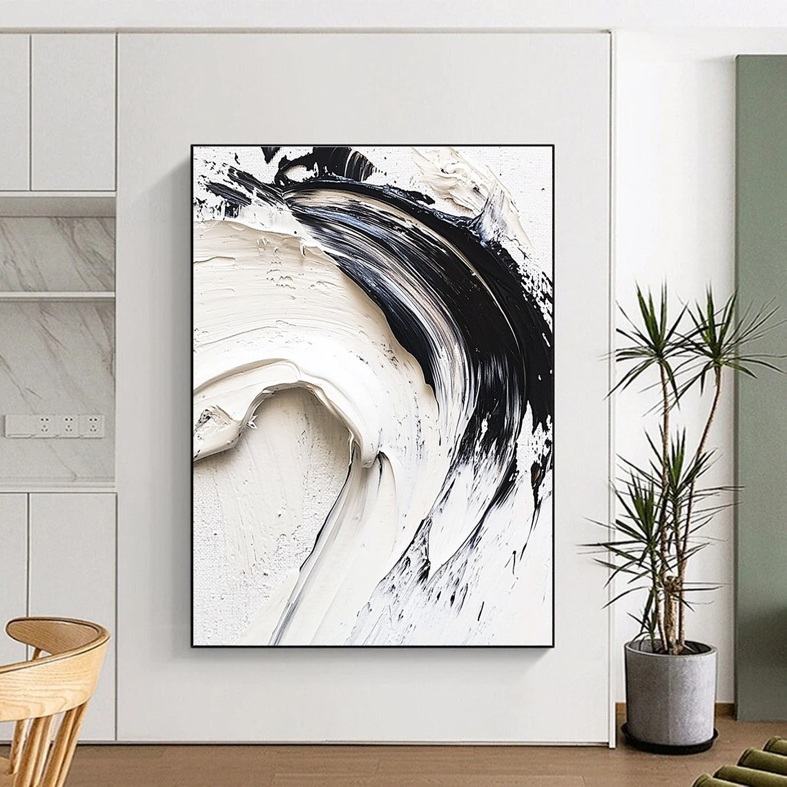 Black White Textured Abstract Painting with Bold Simplicity WINK737
