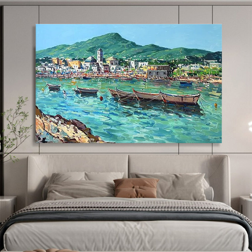 Coastal Boats Abstract Painting for Seaside Resort Lobbies YHT467