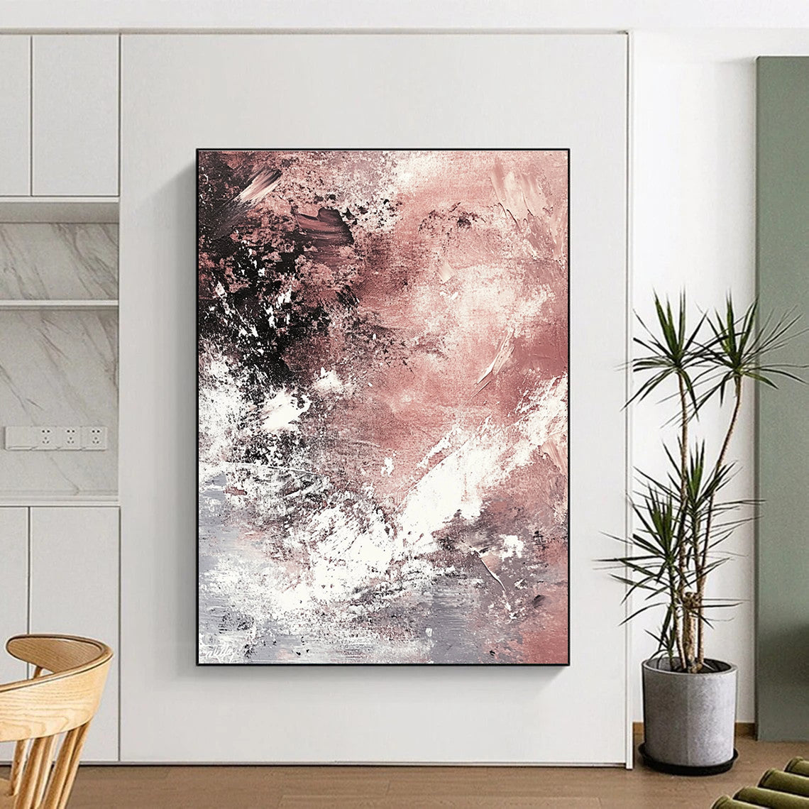 Pink Black White Abstract Painting with Soft Edge WINK745