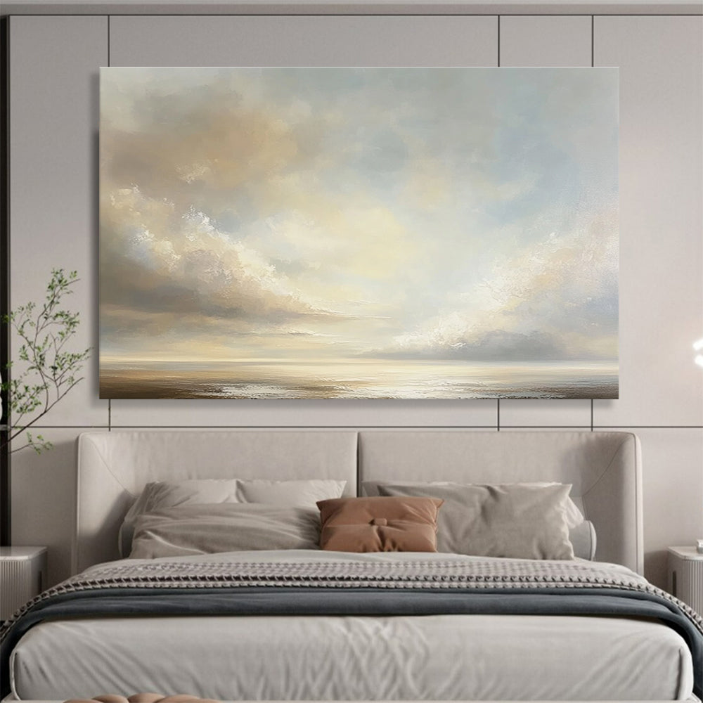Light - Hued Sky and Sea: Tranquil Coastal Atmosphere Captured Abstract Painting ABS151