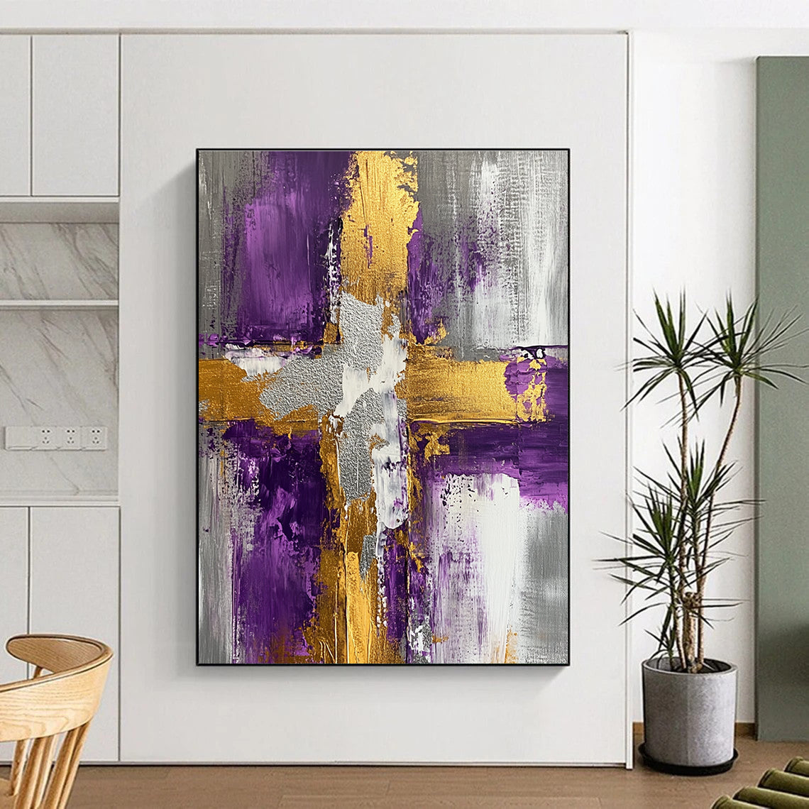 Purple Gold Gray Abstract Painting with Regal Contrasts WINK521