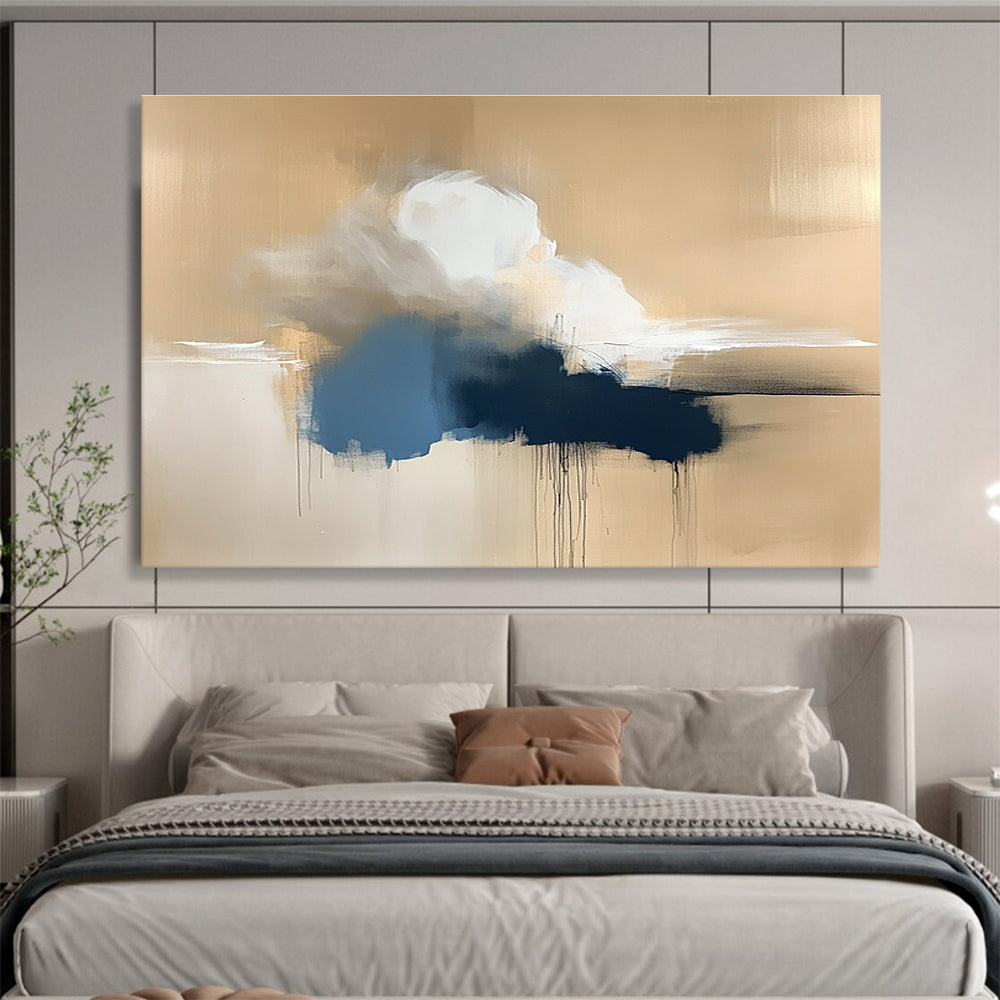 Minimalist Cloud Drift with Dripping Accents Abstract Painting ABS319