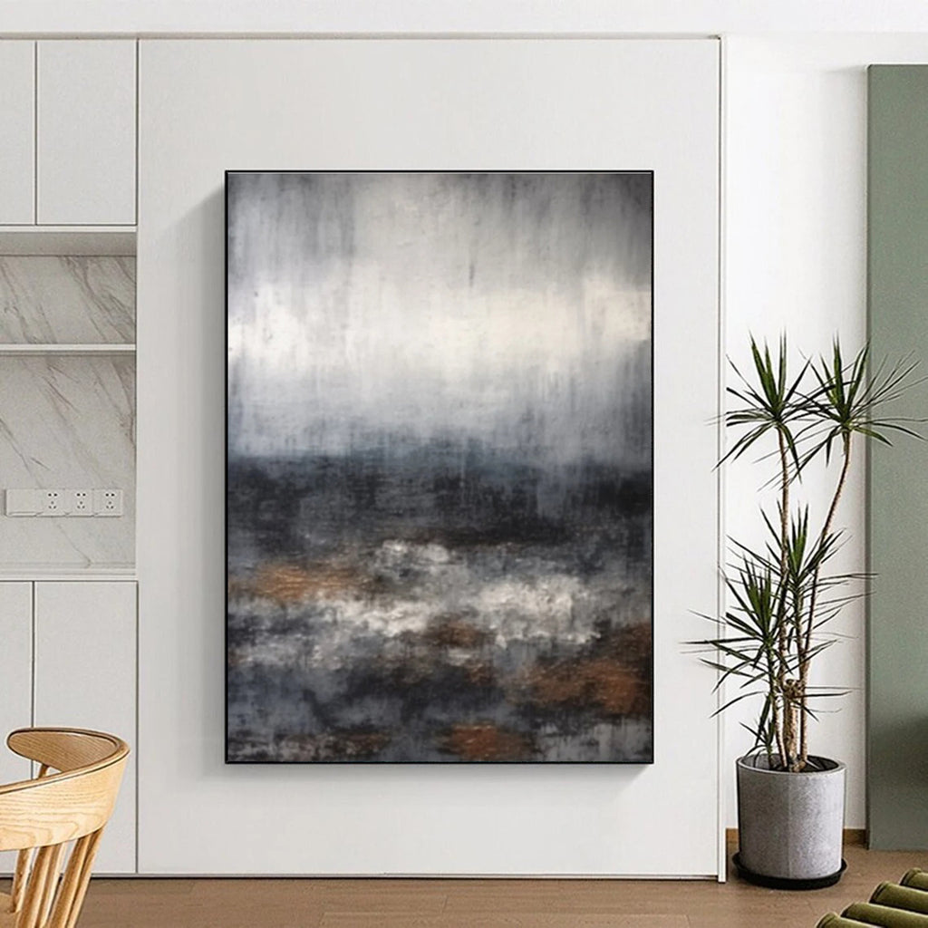 Gray Toned Abstract Landscape with Hints of Brown Painting for Serene Home Offices HENG368