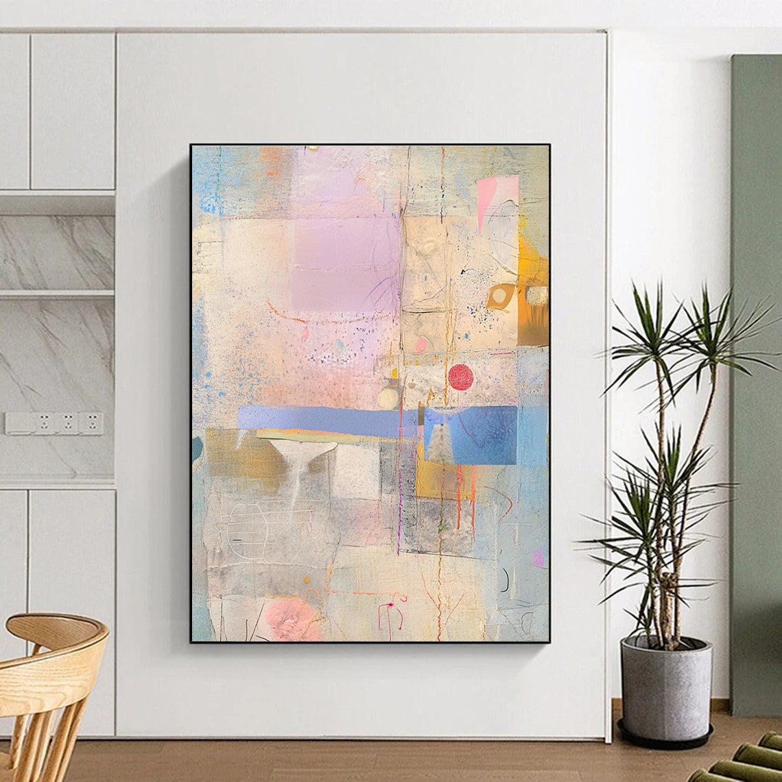 Collage of Textures 2 Abstract Painting with Whimsical Assemblage WINK195