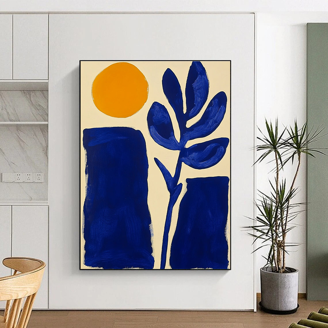 Sun and Plant Shapes Abstract Painting for Minimalist Home Offices GAB1354