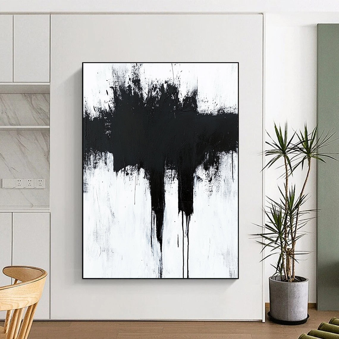 Dripping Black Abstract Painting with Edgy Emotion WINK346