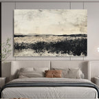 Grayscale Landscape: Textured Fields and Distant Hills Abstract Painting ABS176
