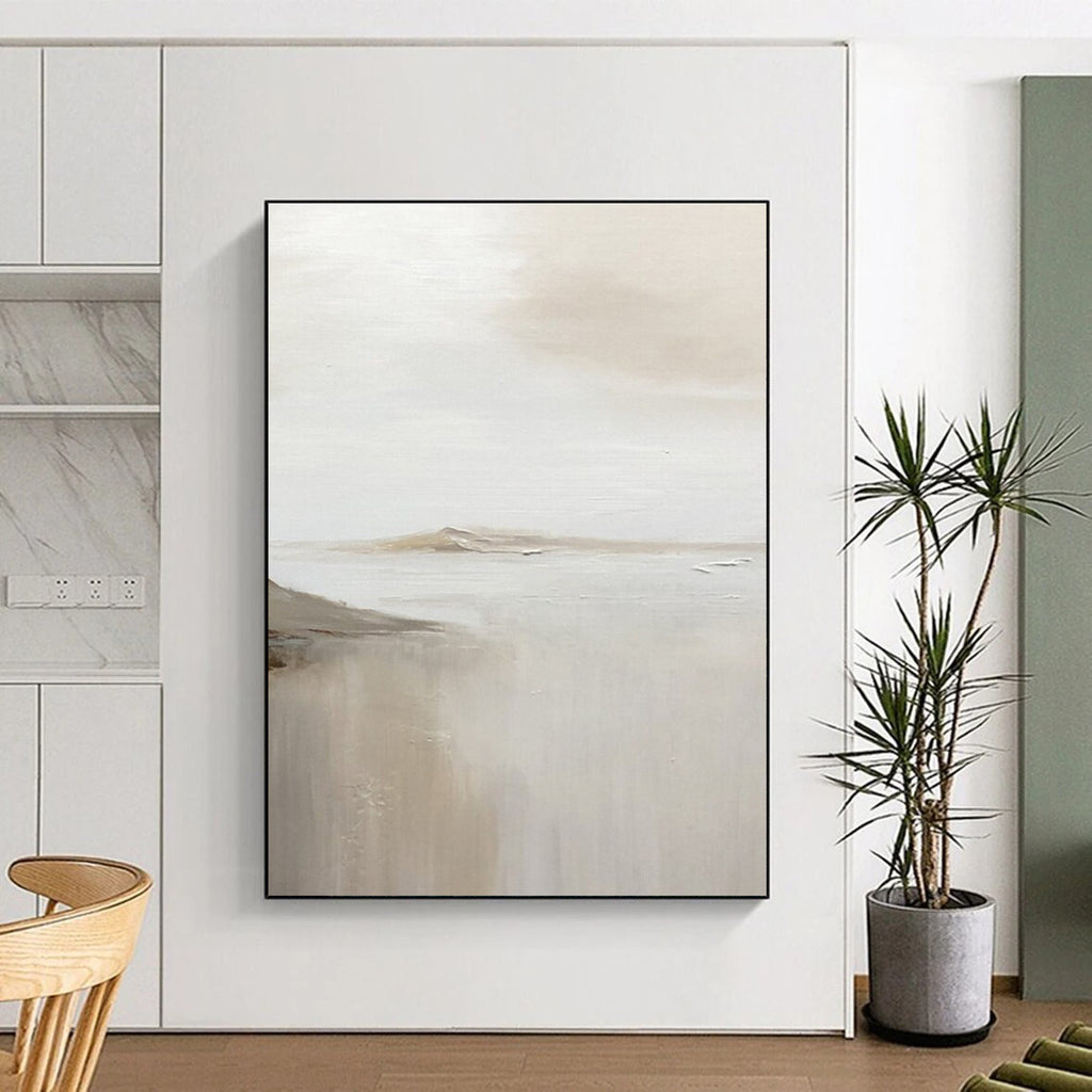 Pale Toned Abstract Seaside Distance Abstract Painting for Light - Filled Living Spaces HENG359