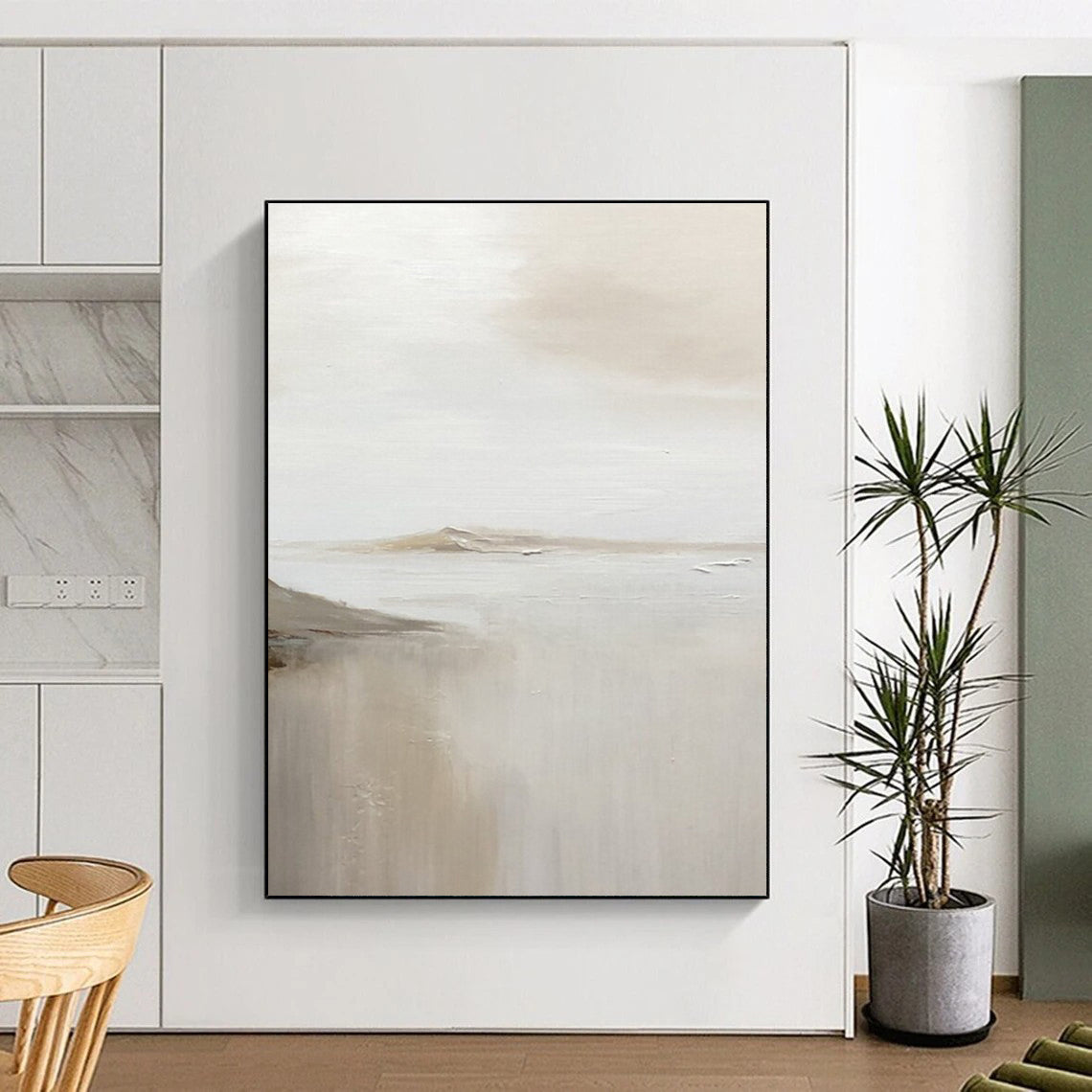 Pale Toned Abstract Seaside Distance Abstract Painting for Light - Filled Living Spaces HENG359