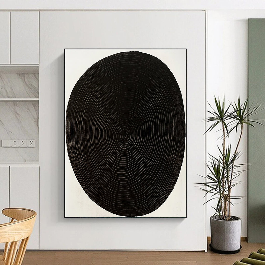 Black Concentric Circles Abstract Painting with Meditative Rhythm WINK021