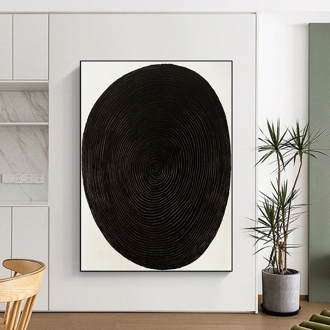 Black Concentric Circles Abstract Painting with Meditative Rhythm WINK021