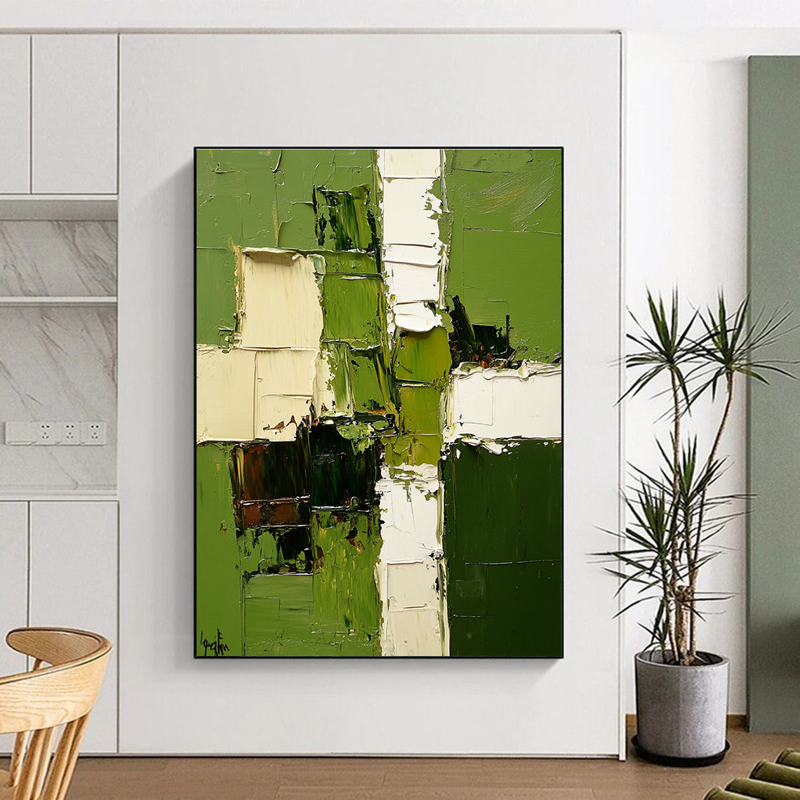 Green White Brown Abstract Painting with Lush Forest Inspirations WINK478