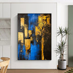 Blue and Gold City Tree - Urban Nature Abstract Art GAB0471
