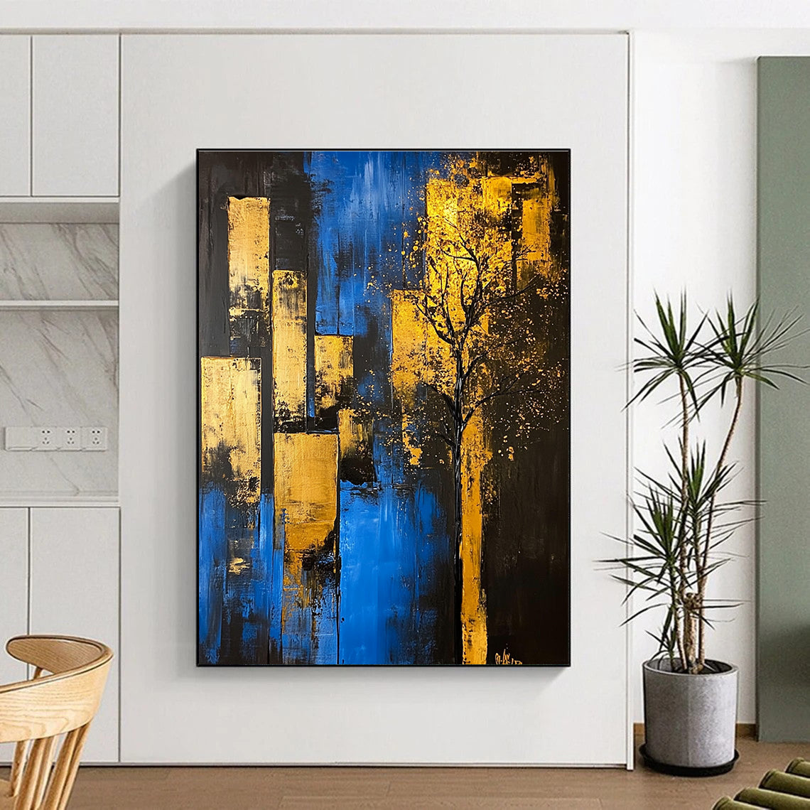 Blue and Gold City Tree - Urban Nature Abstract Art GAB0471