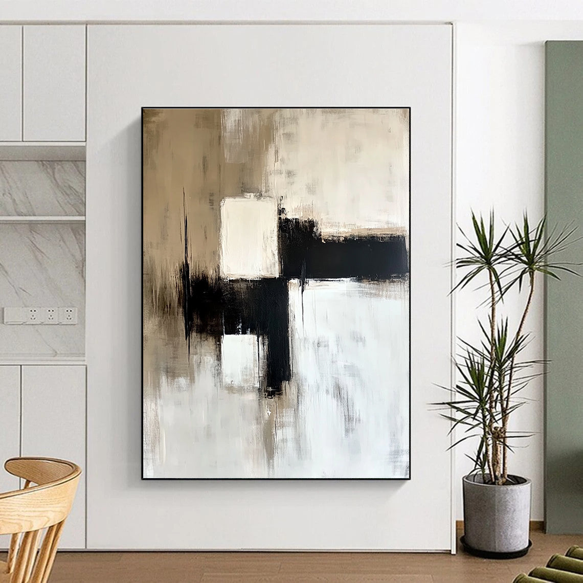 Beige Black White Abstract Painting with Timeless Simplicity WINK559