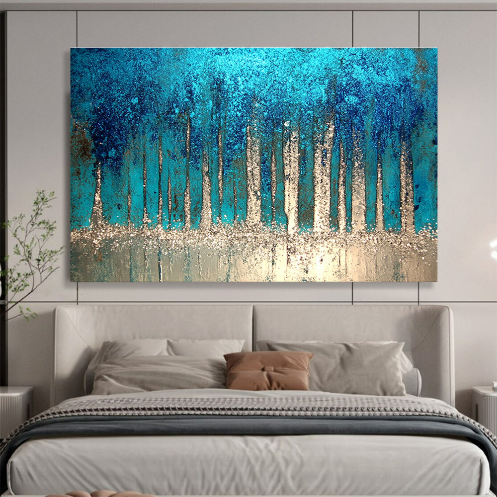 Sparkling Forest Abstract Painting with Enchanting, Textured Trees ABS504
