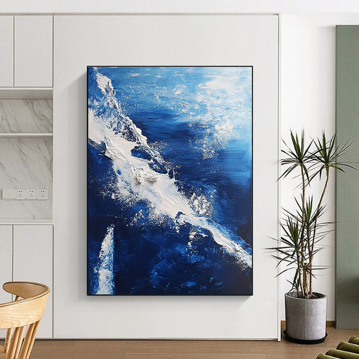 Blue and White Wave Abstract Painting for Coastal - Inspired Living Rooms GAB0802