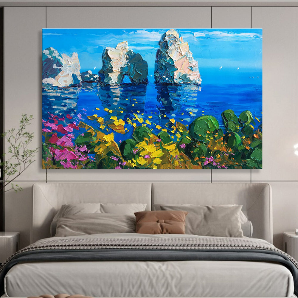 Sea Rocks Flower Abstract Painting for Coastal Home Entryways YHT449