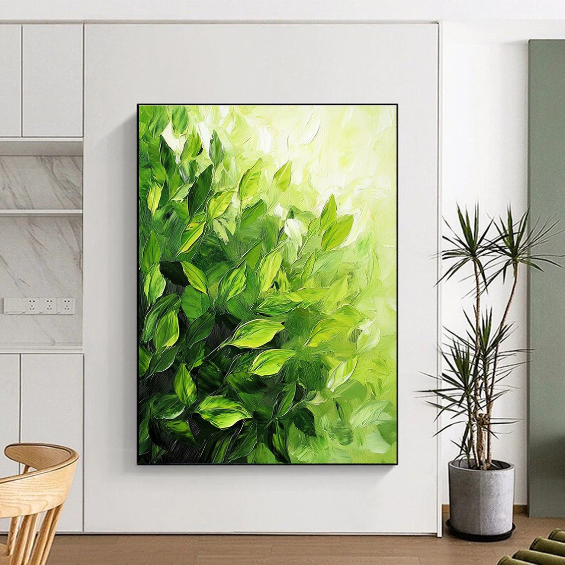 Lush Green Leaf Texture Abstract Painting of Verdant Abundance GAB0189