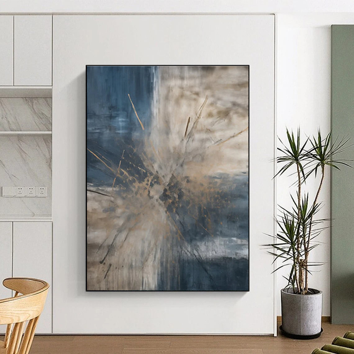 Blue - Gray - Brown Abstract Burst Painting for Contemporary Art Galleries HENG119