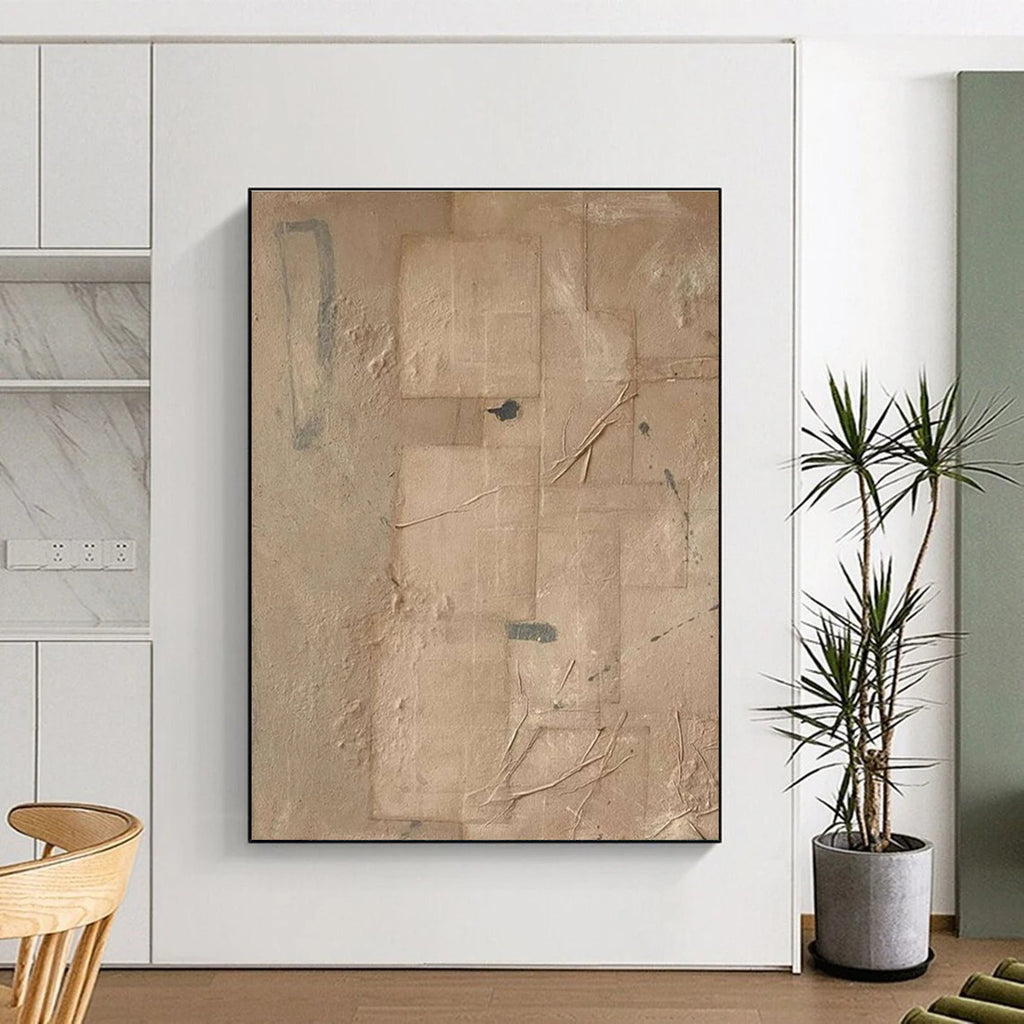 Beige Collage - Style Abstract Painting for Eclectic Interiors HENG336