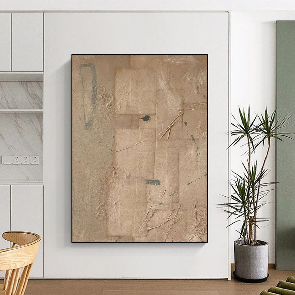 Beige Collage - Style Abstract Painting for Eclectic Interiors HENG336