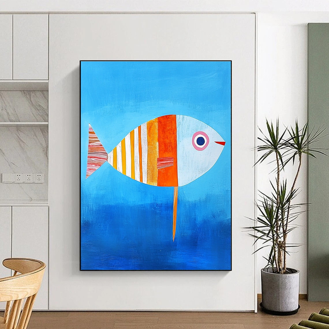 Colorful Patchwork Fish Whimsical Marine Abstract Painting GAB0344