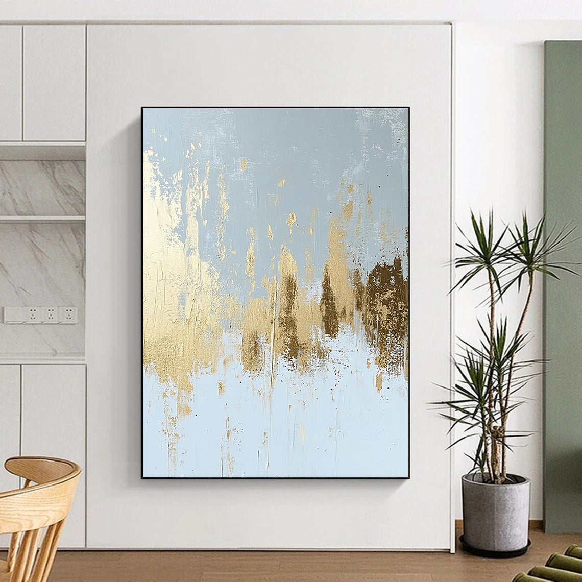 Gold and Blue Abstract Painting for Coastal - Inspired Hotels GAB0849